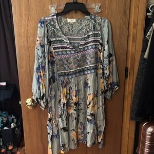 Umgee Blue and Orange Graphic Tunic with 3/4 Sleeves